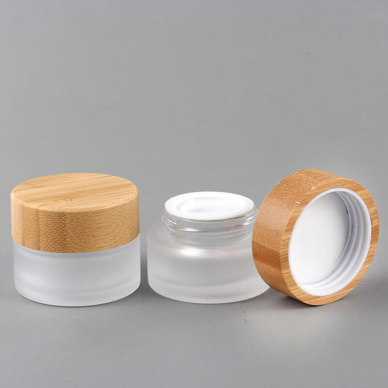 Frosted Small 5g 10g 15g Lippie Eye Cream Glass Jars with Bamboo Lid - Xuzhou OLU Daily Products Co., Ltd.