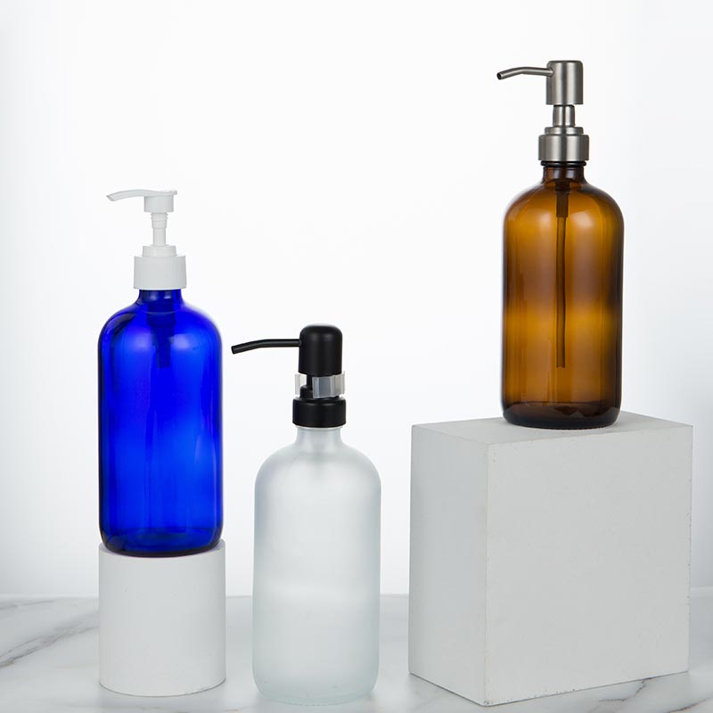 Amber Cobalt Blue Lotion Pump Boston Glass Soap Dispenser Bottle - Xuzhou OLU Daily Products Co., Ltd.