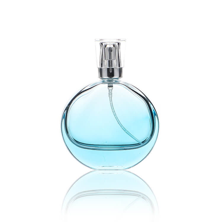 Blue 50ml Perfume Atomizer Flat Round Spray Glass Bottle