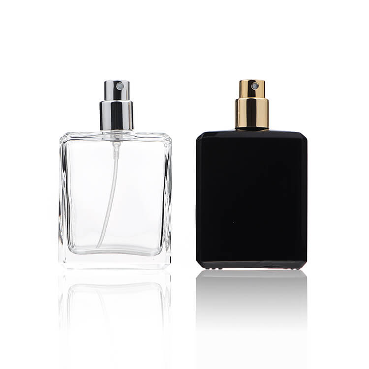 Clear Black Flat Square 50ml Glass Perfume Bottle with Sprayer