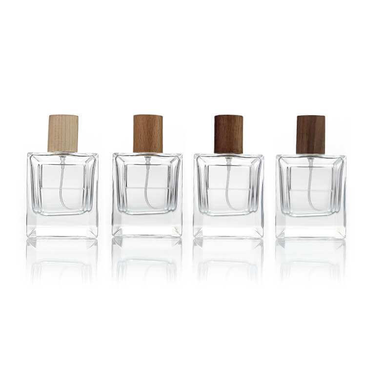 50ml Square Thick Glass Perfume Spray Bottle with Wood Lid - Xuzhou OLU Daily Products Co., Ltd.