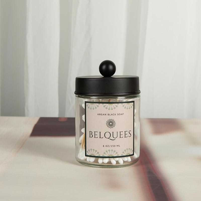 Cotton Swab Glass Container 8oz Storage Jar with Metal Lids - Xuzhou OLU Daily Products Co., Ltd. Featured Image