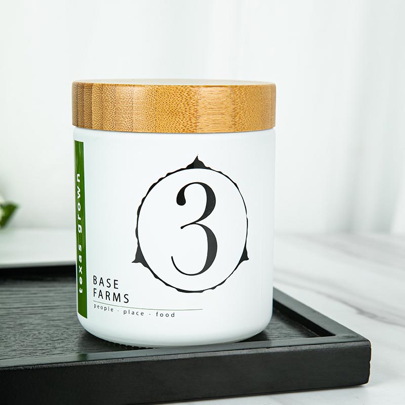 Customized Logo Print Bamboo Cap Glass Candle Jar