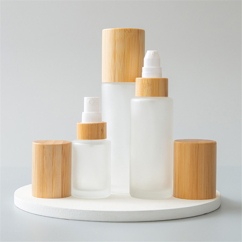Cosmetic Glass Containers Cream Jar Lotion Bottle With Bamboo Lid