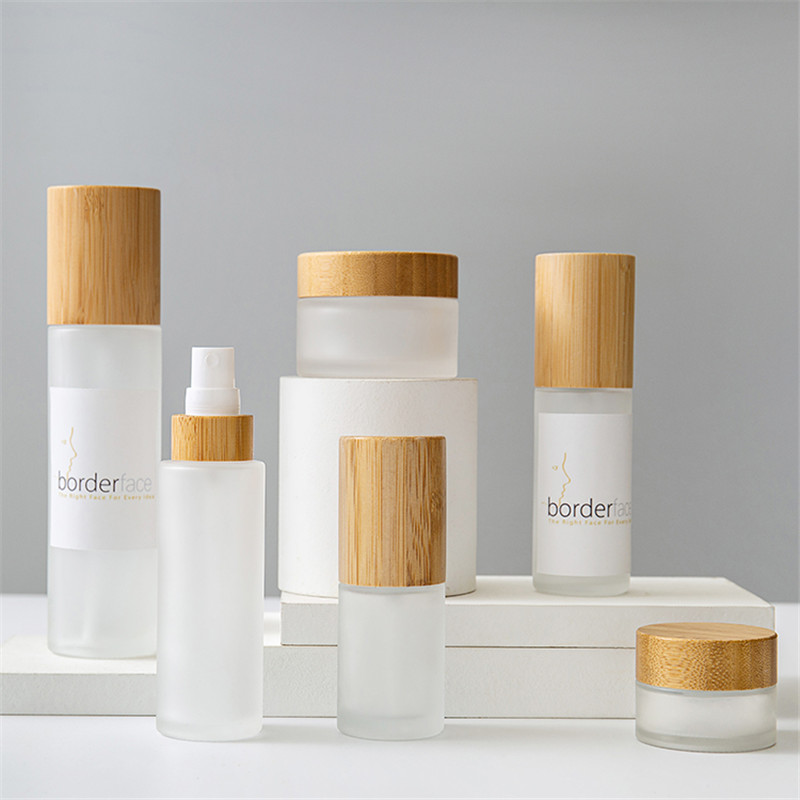 Cosmetic Glass Containers Cream Jar Lotion Bottle With Bamboo Lid