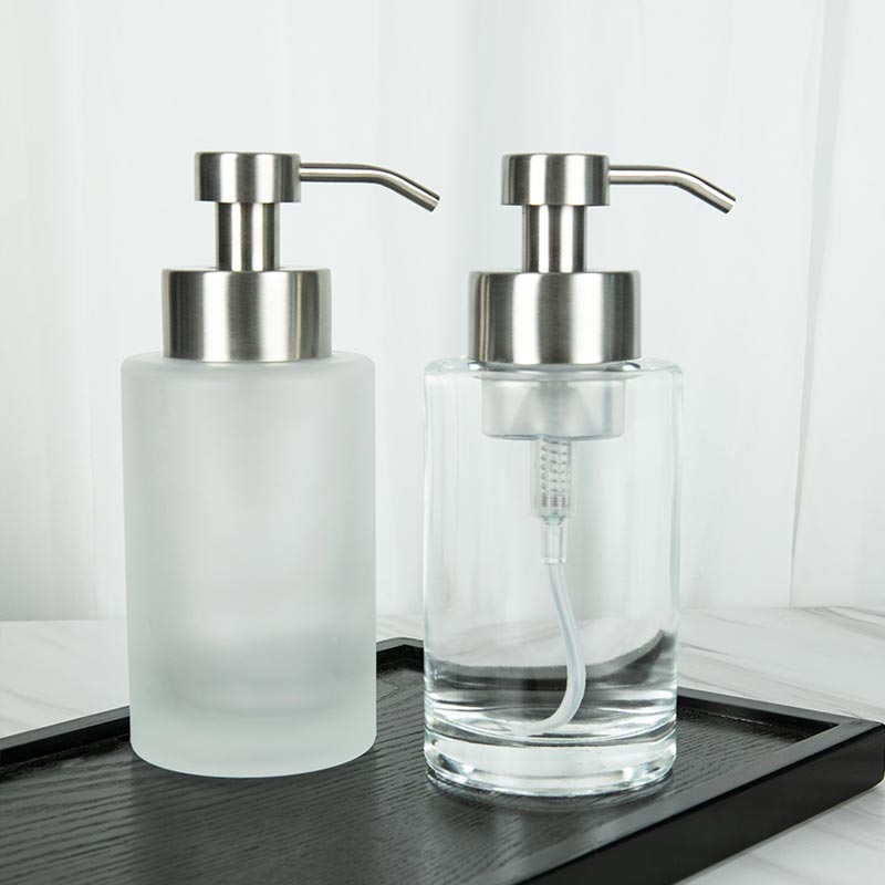 Frost Clear 350ml Stainless Steel Pump Bathroom Soap Glass Dispenser