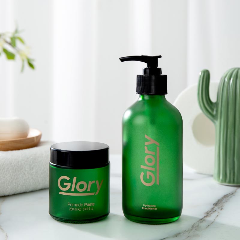 Green-Custom-Logo-Bathroom-Soap-Dispenser-Glass-Jar-Set