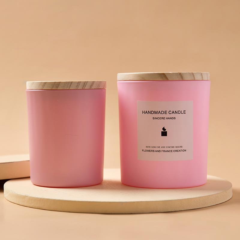 Wedding Gifts Pink Glass Candle Jars with Bamboo Lids