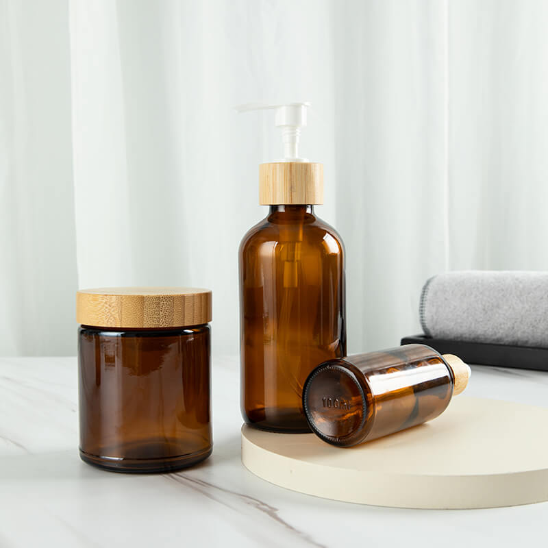 Brown Pump Soap Dispenser Cotton Ball Glass Jar with Wooden Lid - Xuzhou OLU Daily Products Co., Ltd.