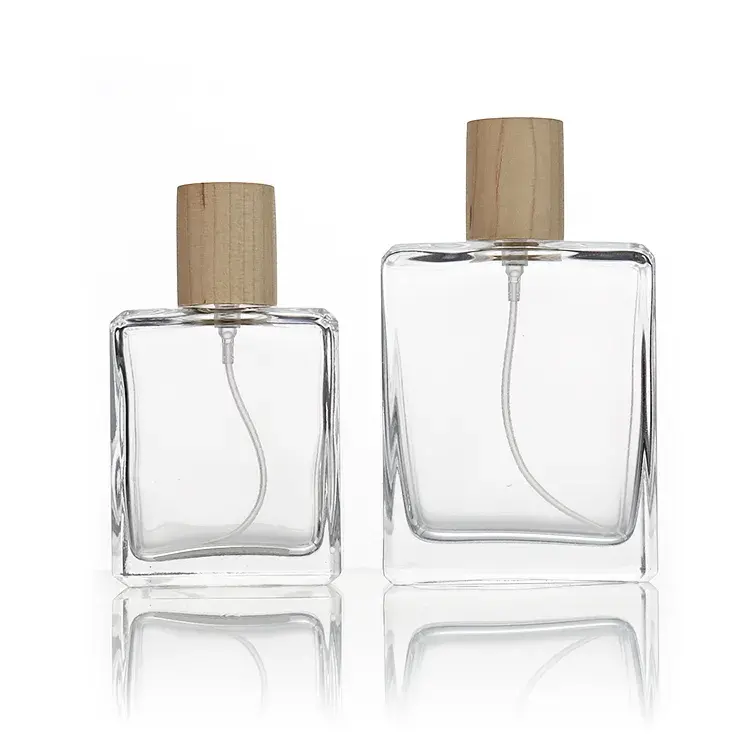 c-1006 100ml Square Spray Glass Perfume Bottle With Wooden Cap