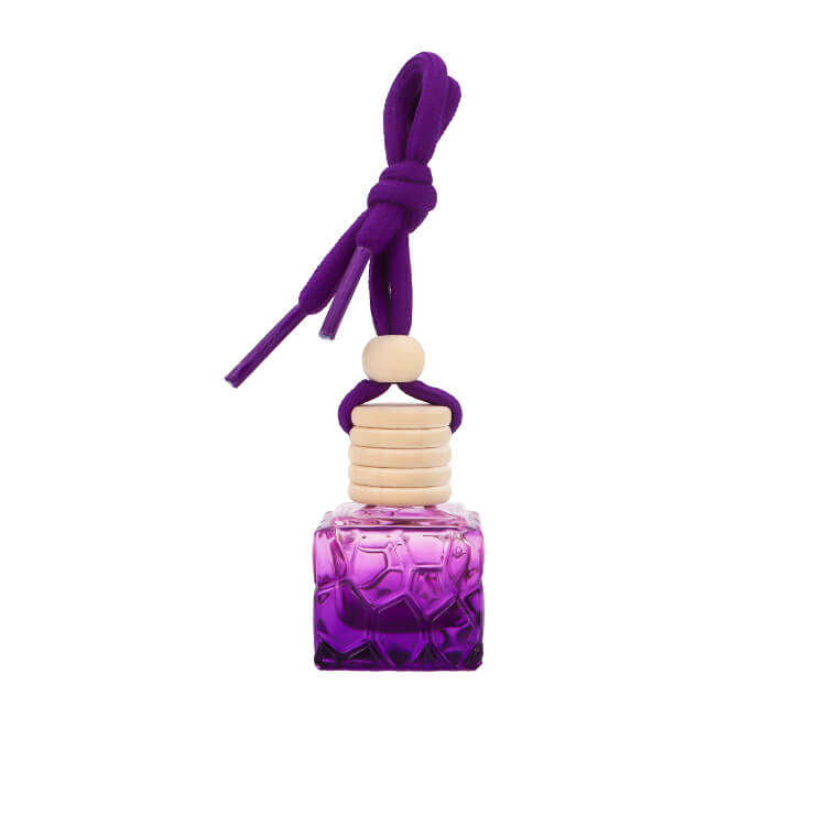 Purple 10ml Mini Hanging Car Glass Perfume Bottle with Wooden Lid