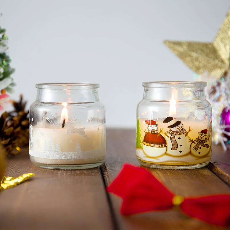 Christmas Printed Custom Home Decor Wide Mouth Glass Candle Jar