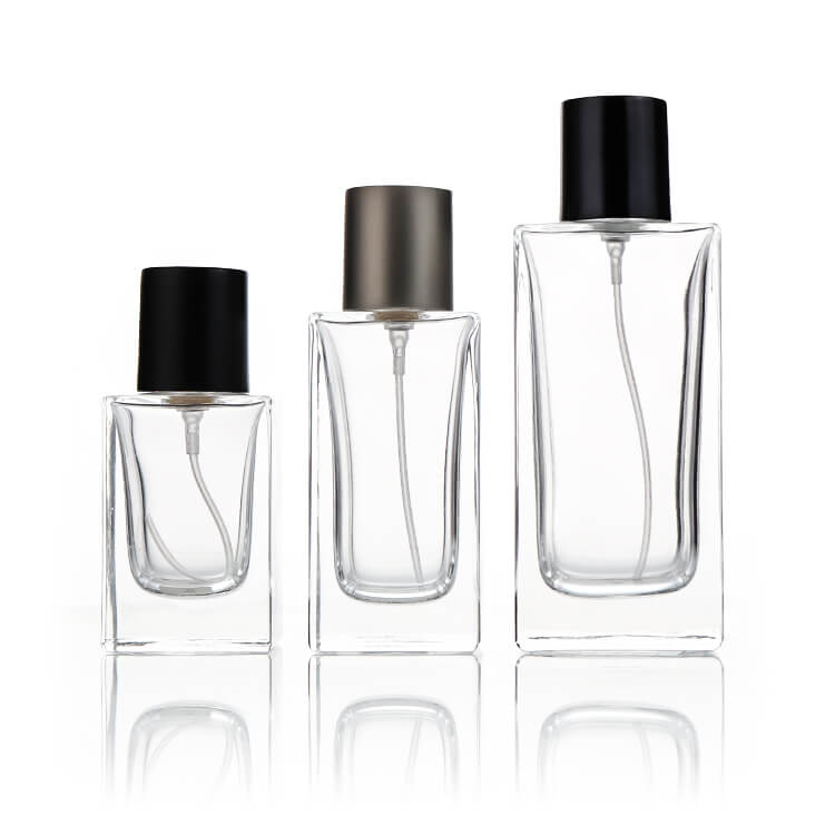 30ml-120ml Square Clear Glass Perfume Bottle with Metal Lid
