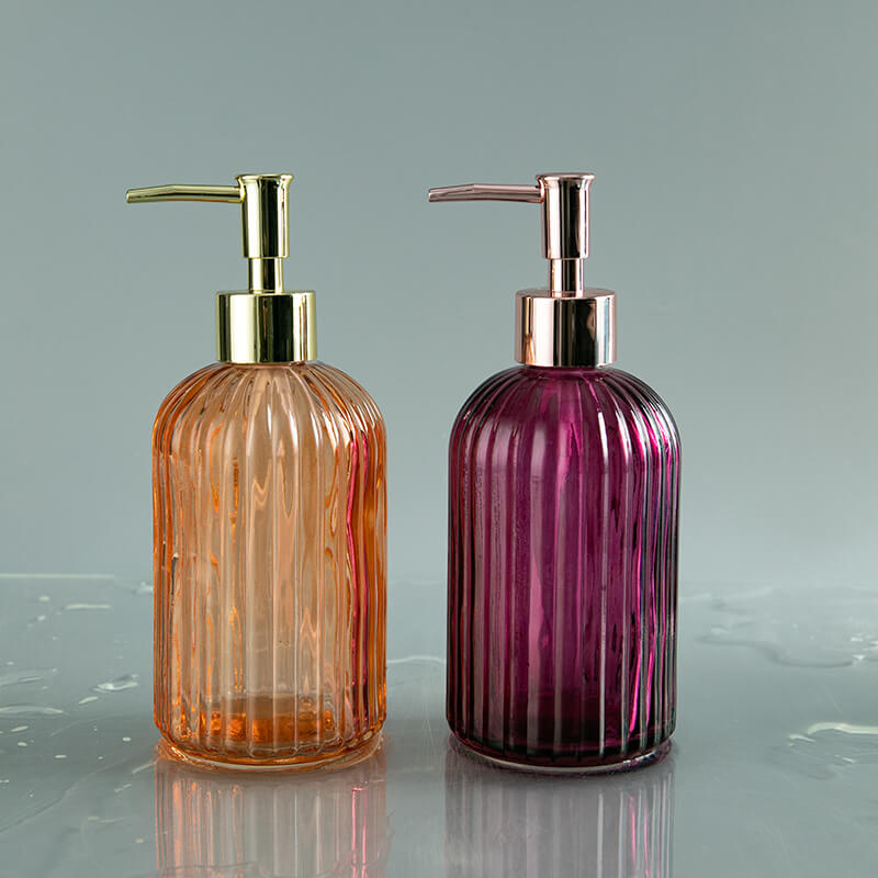 400ml Colored Stripe Shampoo Glass Dispensers with Lotion Pumps - Xuzhou OLU Daily Products Co., Ltd.