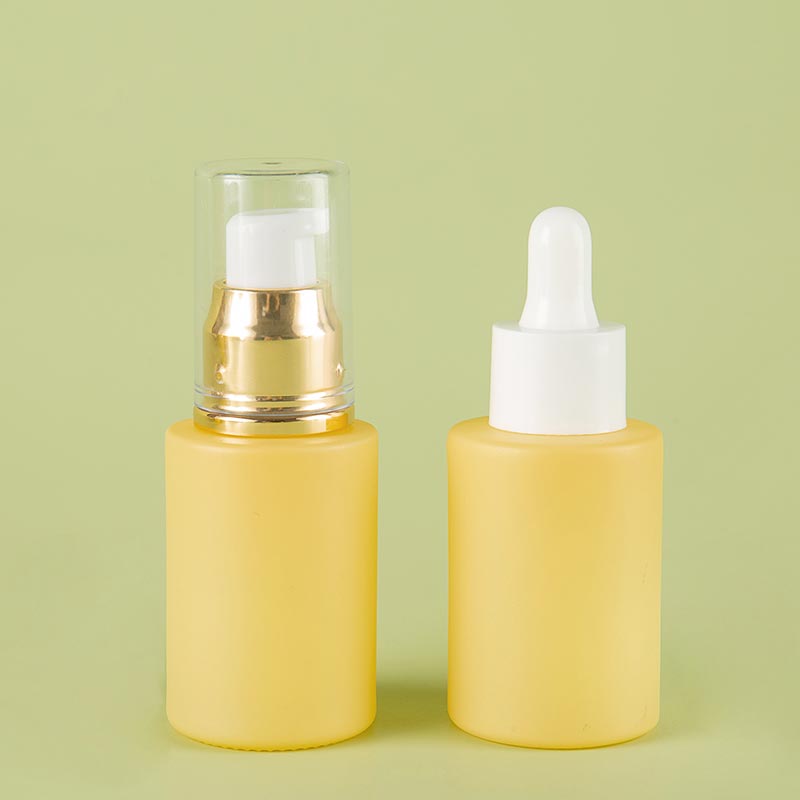 1OZ Yellow Frosting Serum Lotion Glass Bottles with Dropper Pump