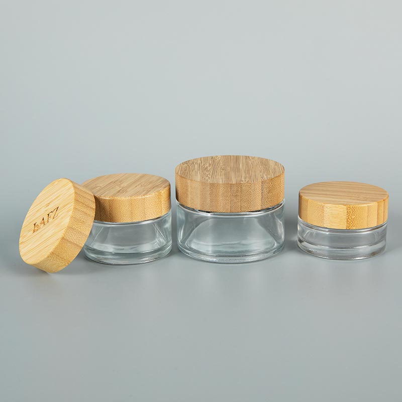 Clear 30g 50g 100g Wooden Lid Moisturizing Cream Glass Jar