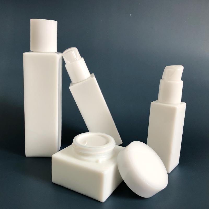 Square Opal Glass Beauty Lotion Pump Bottle Face Cream Jar - Xuzhou OLU Daily Products Co., Ltd.