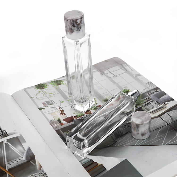 50ML Slender Square Glass Spray Perfume Bottle with Marble Cap - Xuzhou OLU Daily Products Co., Ltd.
