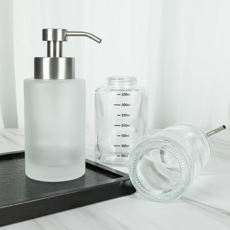 Frosted Clear 350ml Glass Soap Dispenser with Stainless Steel Pump - Xuzhou OLU Daily Products Co., Ltd.