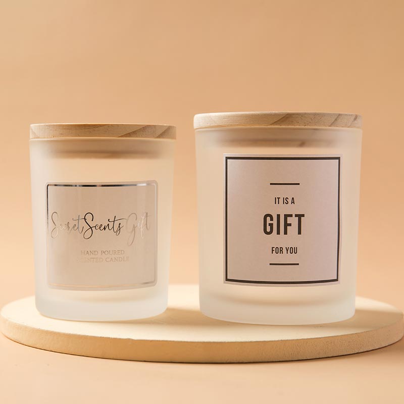 Custom Label Frosted Glass Candle Jars with Bamboo Caps
