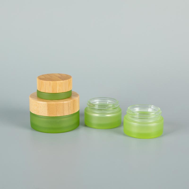 Green 5g Eye Cream Jar 100g Face Mask Glass Container with Bamboo Lid - Xuzhou OLU Daily Products Co., Ltd.