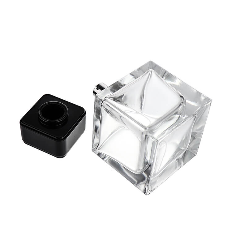Clear 100ml Cube Perfume Atomizer Glass Bottle with Black Cap - Xuzhou OLU Daily Products Co., Ltd.