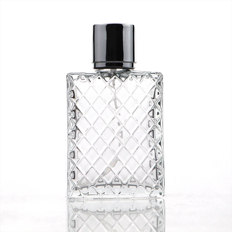 Grids Carved 90ml Flat Square Men’s Glass Fragrance Bottle