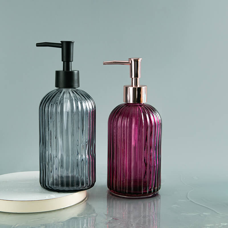 400ml Colored Stripe Shampoo Glass Dispensers with Lotion Pumps - Xuzhou OLU Daily Products Co., Ltd.