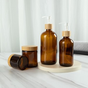 China Wholesale Glass Pump Soap Dispenser Manufacturers – 
 Brown Pump Soap Dispenser Cotton Ball Glass Jar with Wooden Lid – Nayi