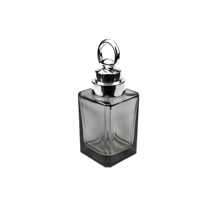 k-6069 125ml Gray Square Perfume Glass Bottle with Silver Cap