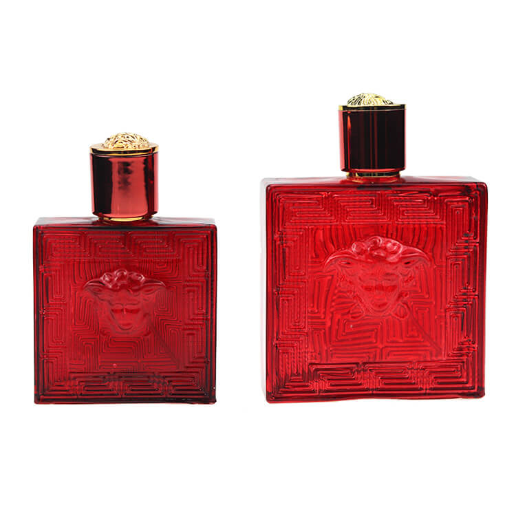 k-6199 50ml red engraved square glass perfume bottles