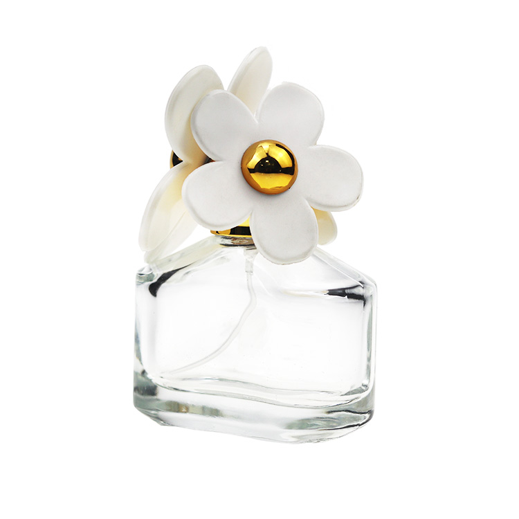 k-6705 50ml Clear Glass Perfume Bottle with Flower Cap