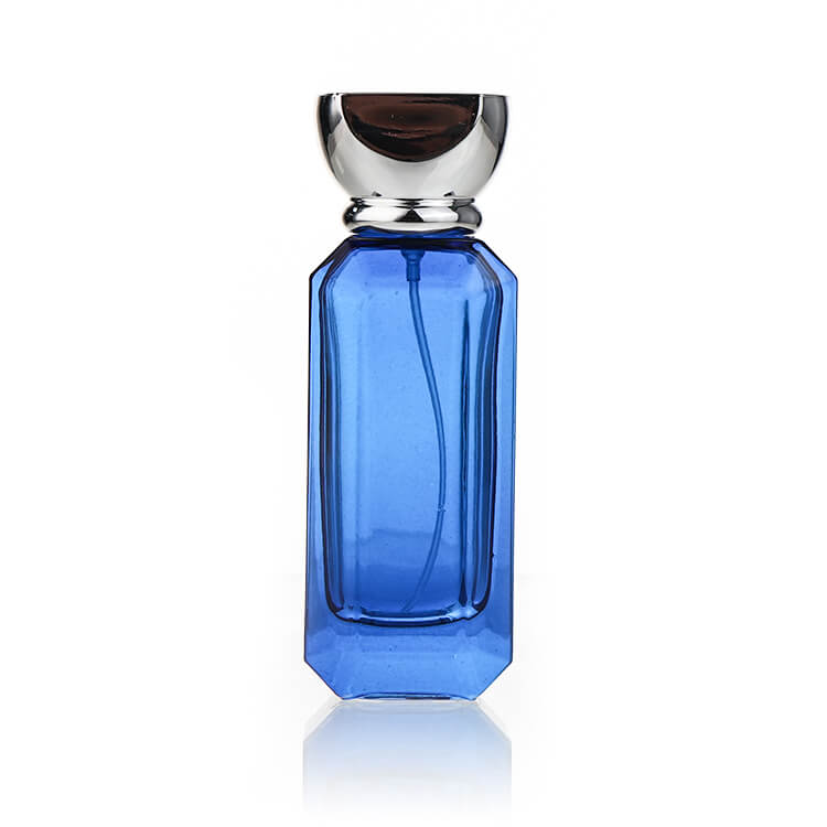 k-7110 50ml Blue Square Perfume Glass Atomizer with Silver Cap