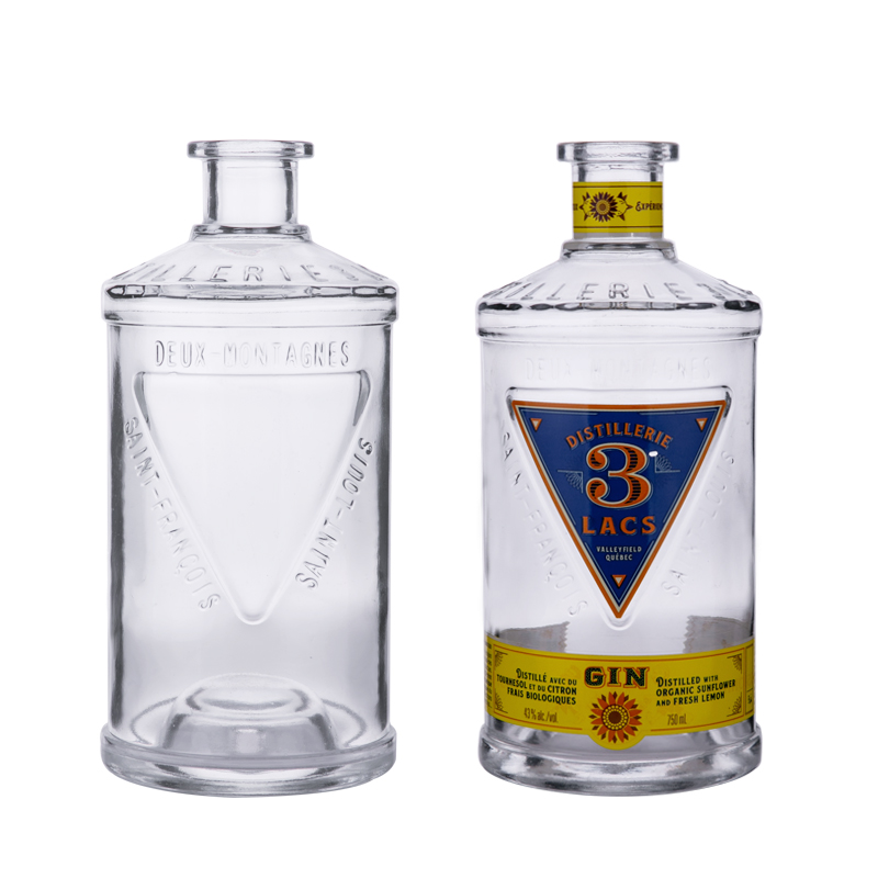 750ML Carving Custom Label Column Whsikey Vodka Rum Glass Bottle