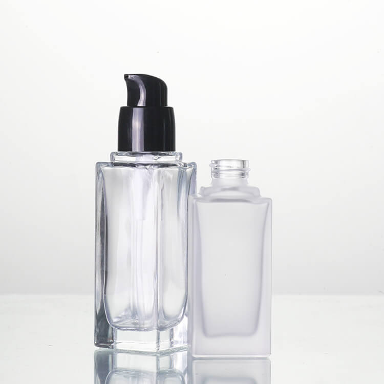 Cosmetic Pump Bottle Square Clear Frosted Lotion Glass Bottle
