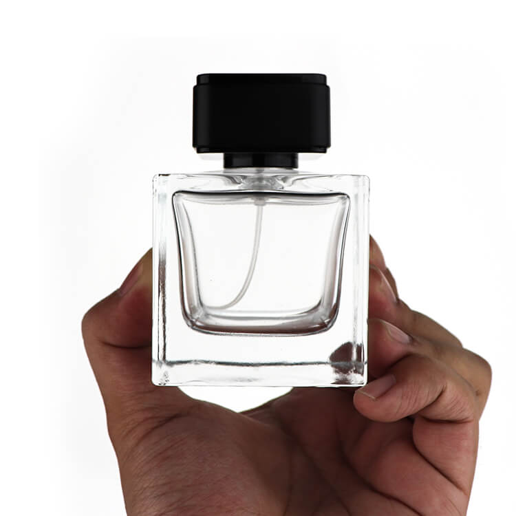 Clear 100ml Cube Perfume Atomizer Glass Bottle with Black Cap - Xuzhou OLU Daily Products Co., Ltd.