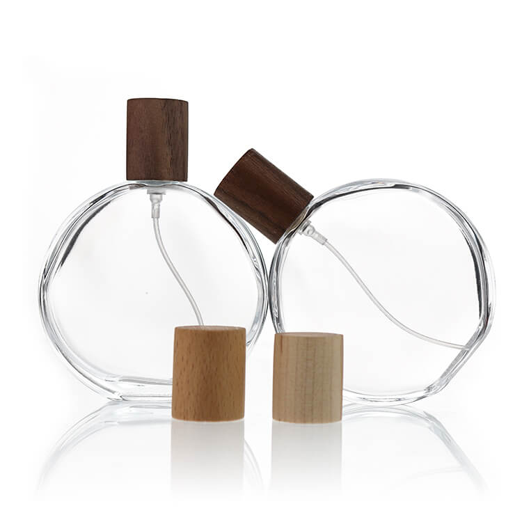 10CL Round Flat Wooden Lid Glass Perfume Bottle