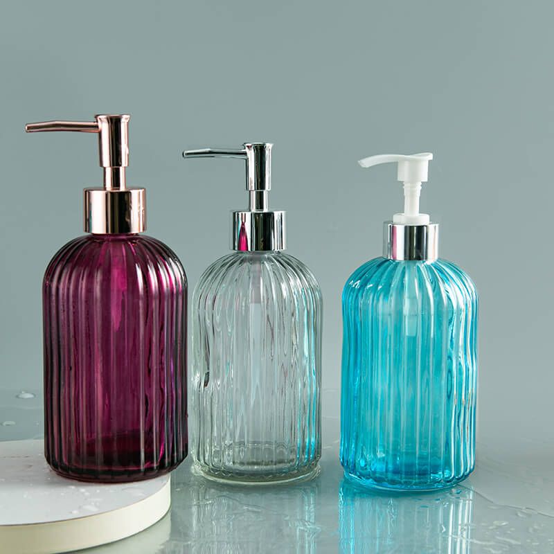 400ml Colored Stripe Shampoo Glass Dispensers with Lotion Pumps