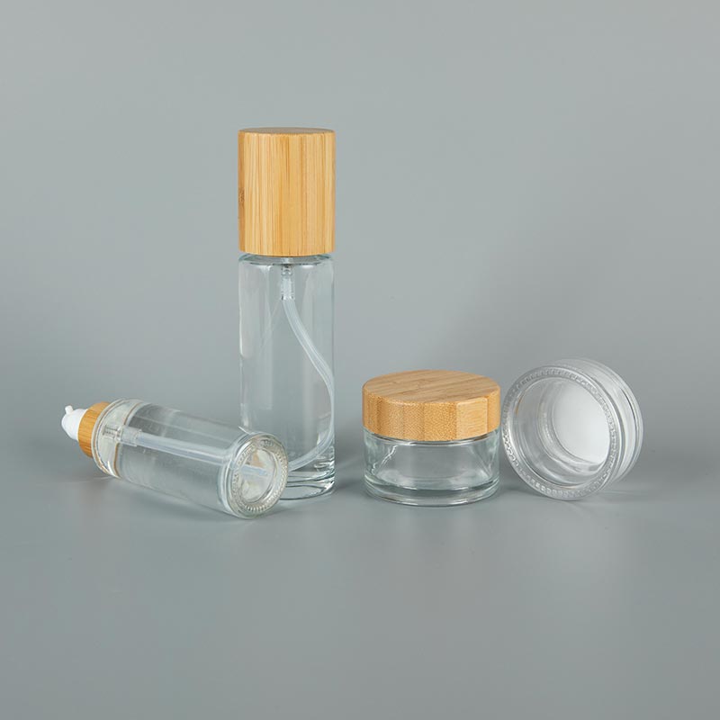Bamboo Clear Skincare Lotion Glass Pump Bottles Cream Jars Set - Xuzhou OLU Daily Products Co., Ltd.