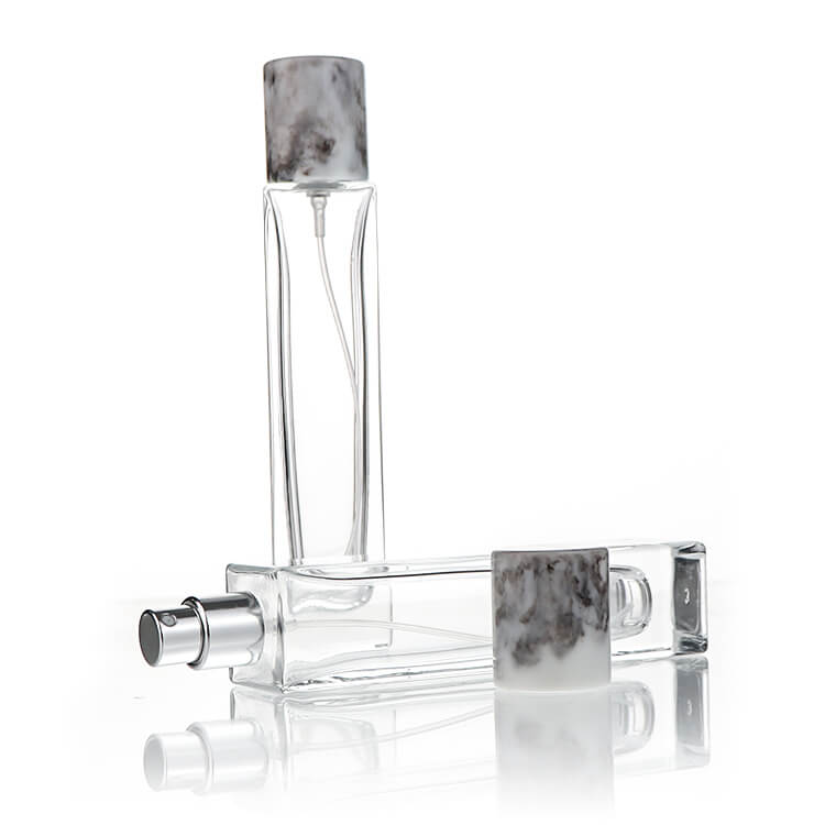 50ML Slender Square Glass Spray Perfume Bottle with Marble Cap - Xuzhou OLU Daily Products Co., Ltd.
