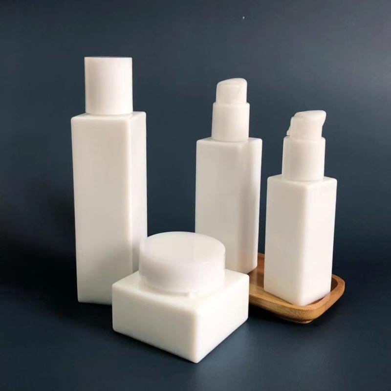 Square Opal Glass Beauty Lotion Pump Bottle Face Cream Jar - Xuzhou OLU Daily Products Co., Ltd. Featured Image