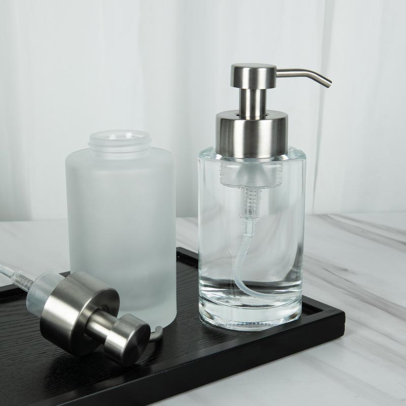 Frosted Clear 350ml Glass Soap Dispenser with Stainless Steel Pump - Xuzhou OLU Daily Products Co., Ltd.