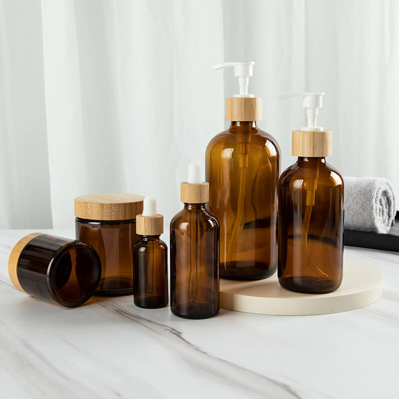 Brown Pump Soap Dispenser Cotton Ball Glass Jar with Wooden Lid - Xuzhou OLU Daily Products Co., Ltd.